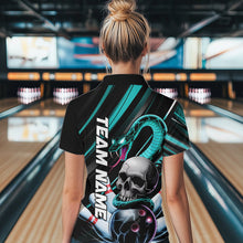 Load image into Gallery viewer, Custom Black And Blue Snake Skull Bowling Quarter-Zip Shirts For Women, Bowling Team Shirt IPHW8669