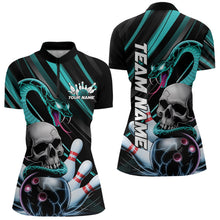 Load image into Gallery viewer, Custom Black And Blue Snake Skull Bowling Quarter-Zip Shirts For Women, Bowling Team Shirt IPHW8669