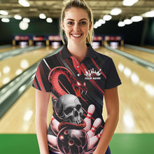 Load image into Gallery viewer, Custom Black And Red Snake Skull Bowling Polo Shirts For Women, Bowling Team Shirt IPHW8670