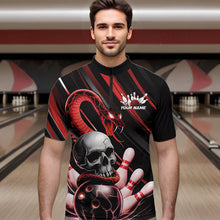 Load image into Gallery viewer, Custom Black And Red Snake Skull Bowling Quarter-Zip Shirts For Men, Bowling Team Shirt IPHW8670