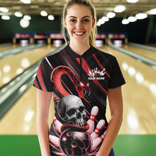 Load image into Gallery viewer, Custom Black And Red Snake Skull Bowling Quarter-Zip Shirts For Women, Bowling Team Shirt IPHW8670