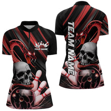 Load image into Gallery viewer, Custom Black And Red Snake Skull Bowling Quarter-Zip Shirts For Women, Bowling Team Shirt IPHW8670