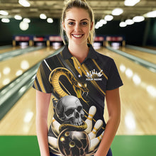 Load image into Gallery viewer, Custom Black And Yellow Snake Skull Bowling Polo Shirts For Women, Bowling Team Shirt IPHW8671