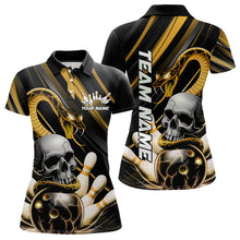 Load image into Gallery viewer, Custom Black And Yellow Snake Skull Bowling Polo Shirts For Women, Bowling Team Shirt IPHW8671