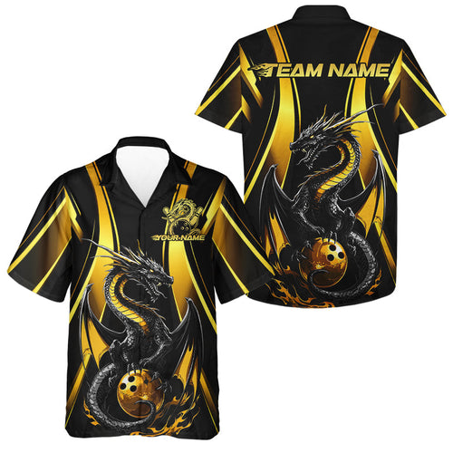 Custom Yellow Dragon Bowling Jerseys, Dragon Bowling Men And Women Hawaiian Shirts Bowling League Shirt IPHW8927