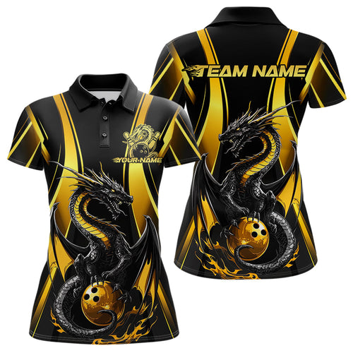 Custom Yellow Dragon Bowling Jerseys, Dragon Bowling Women Polo Shirts Bowling League Shirt IPHW8927