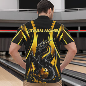 Custom Yellow Dragon Bowling Jerseys, Dragon Bowling Men Quarter-Zip Shirts Bowling League Shirt IPHW8927