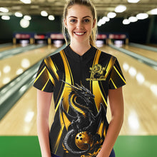 Load image into Gallery viewer, Custom Yellow Dragon Bowling Jerseys, Dragon Bowling Women Quarter-Zip Bowling League Shirt IPHW8927