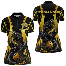 Load image into Gallery viewer, Custom Yellow Dragon Bowling Jerseys, Dragon Bowling Women Quarter-Zip Bowling League Shirt IPHW8927