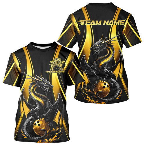 Custom Yellow Dragon Bowling Jerseys, Dragon Bowling Men T-Shirts Bowling League IPHW8927