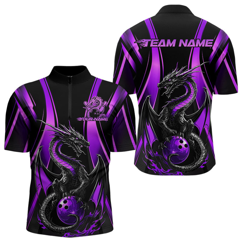 Custom Purple Dragon Bowling Jerseys, Dragon Bowling Men Quarter-Zip Shirts Bowling League Shirt IPHW8928