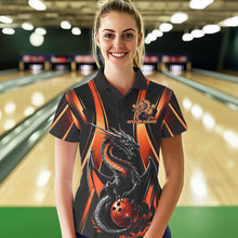 Load image into Gallery viewer, Custom Orange Dragon Bowling Jerseys, Dragon Bowling Women Polo Shirts Bowling League Shirt IPHW8929