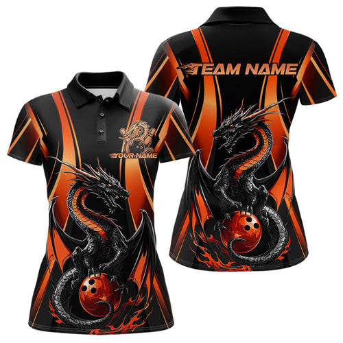 Custom Orange Dragon Bowling Jerseys, Dragon Bowling Women Polo Shirts Bowling League Shirt IPHW8929