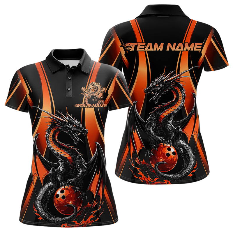Custom Orange Dragon Bowling Jerseys, Dragon Bowling Women Polo Shirts Bowling League Shirt IPHW8929