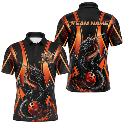 Custom Orange Dragon Bowling Jerseys, Dragon Bowling Men Polo Shirts Bowling League Shirt IPHW8929