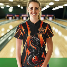 Load image into Gallery viewer, Custom Orange Dragon Bowling Jerseys, Dragon Bowling Women Quarter-Zip Bowling League Shirt IPHW8929