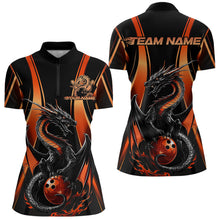 Load image into Gallery viewer, Custom Orange Dragon Bowling Jerseys, Dragon Bowling Women Quarter-Zip Bowling League Shirt IPHW8929