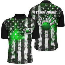 Load image into Gallery viewer, Green Thunder Lightning American Flag Custom Unisex Bowling Team Shirts, Patriotic Bowlers Outfit IPHW6491