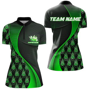 Flame Bowling Ball Pattern Custom Bowling Shirts For Women, Bowling Team Jerseys | Green IPHW6496