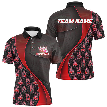 Flame Bowling Ball Pattern Custom Bowling Shirts For Men And Women, Bowling Team Jerseys | Red IPHW6497