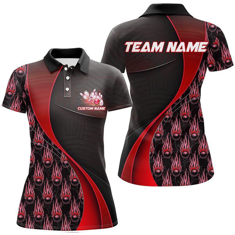 Flame Bowling Ball Pattern Custom Bowling Shirts For Women, Bowling Team Jerseys | Red IPHW6497