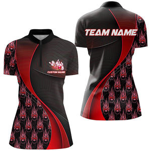 Flame Bowling Ball Pattern Custom Bowling Shirts For Women, Bowling Team Jerseys | Red IPHW6497