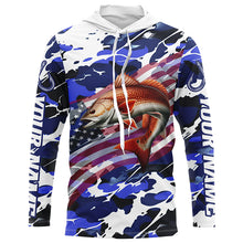 Load image into Gallery viewer, Redfish Fishing American Flag Blue Camo Custom Long Sleeve Shirts, Redfish Saltwater Fishing Shirts IPHW6508