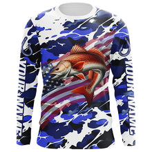 Load image into Gallery viewer, Redfish Fishing American Flag Blue Camo Custom Long Sleeve Shirts, Redfish Saltwater Fishing Shirts IPHW6508