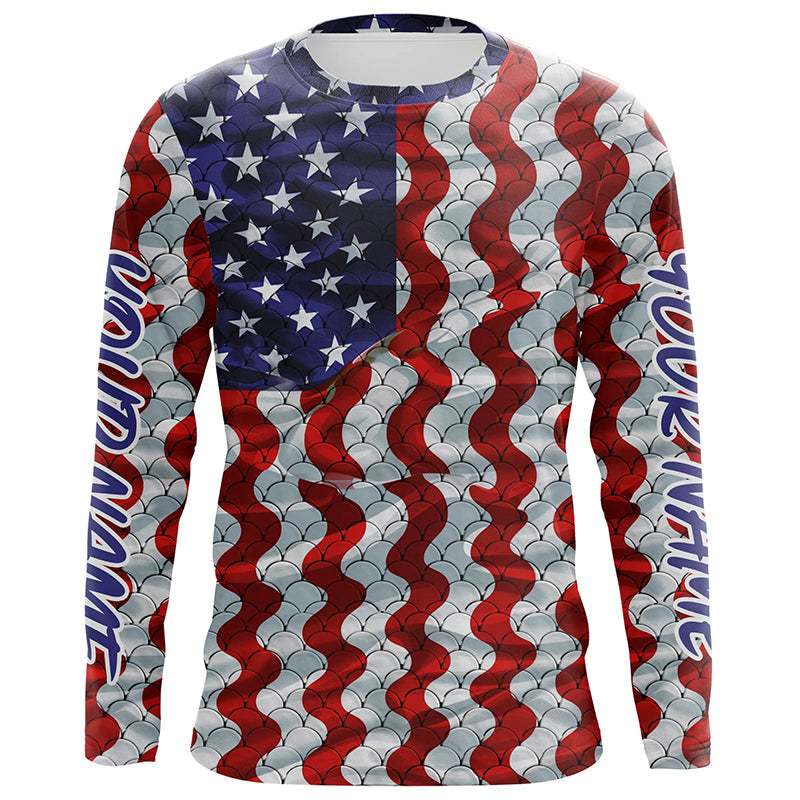 Personalized American Flag Long Sleeve Fishing Shirts Uv Protection, Patriotic Fishing Apparel IPHW6837