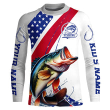 Load image into Gallery viewer, Custom Patriotic Bass Long Sleeve Fishing Shirts, Personalized Bass Fishing Jersey IPHW6846