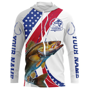 Custom Patriotic Walleye Long Sleeve Fishing Shirts, Personalized Walleye Fishing Jersey IPHW6847