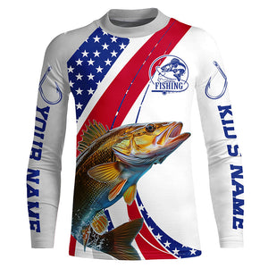 Custom Patriotic Walleye Long Sleeve Fishing Shirts, Personalized Walleye Fishing Jersey IPHW6847