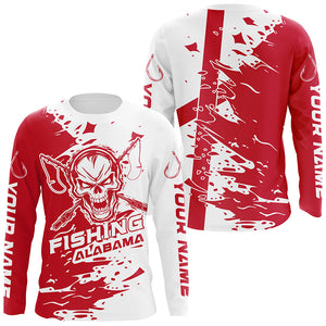 Alabama Fishing Custom Long Sleeve Fishing Shirts, Alabama Flag Skull Fishing Jerseys IPHW7002