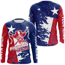 Load image into Gallery viewer, Texas Fishing Custom Long Sleeve Fishing Shirts, Cowboy Skull Texas Flag Fishing Jerseys IPHW7003