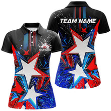 Load image into Gallery viewer, Red White And Blue Stars Custom US Bowling Shirts For Women, Patriotic Bowling Team Shirts IPHW7553