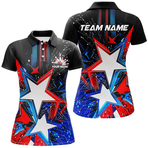 Red White And Blue Stars Custom US Bowling Shirts For Women, Patriotic Bowling Team Shirts IPHW7553