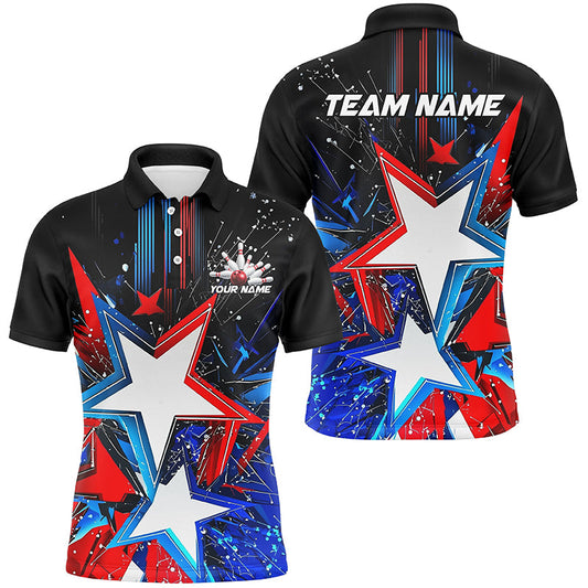 Red White And Blue Stars Custom US Bowling Shirts For Men, Patriotic Bowling Team Shirts IPHW7553