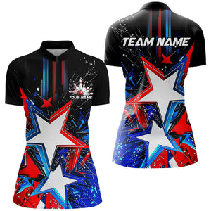 Red White And Blue Stars Custom US Bowling Shirts For Women, Patriotic Bowling Team Shirts IPHW7553