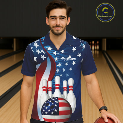 American Flag Custom Patriotic Bowling Shirts For Men And Women, Team Bowling League Shirts Uniform IPHW7555