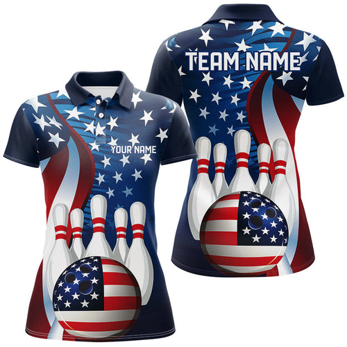 American Flag Custom Patriotic Bowling Shirts For Women, Team Bowling League Shirts Uniform IPHW7555