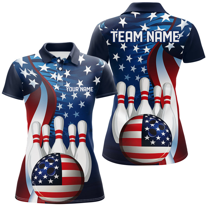 American Flag Custom Patriotic Bowling Shirts For Women, Team Bowling League Shirts Uniform IPHW7555