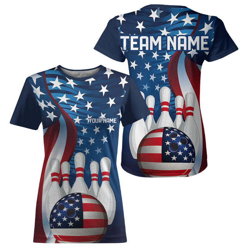 American Flag Custom Patriotic Bowling For Women, Team Bowling League Uniform IPHW7555