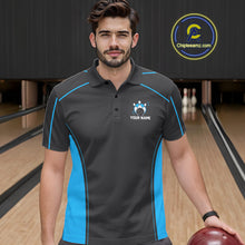 Load image into Gallery viewer, Custom Black And Ball Blue Classic Bowling Team Polo Shirt For Men, Bowling League Shirt IPHW9911