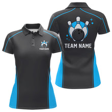 Load image into Gallery viewer, Custom Black And Ball Blue Classic Bowling Team Women Polo Shirt, Bowling League Shirt IPHW9911