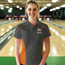 Load image into Gallery viewer, Custom Black And Orange Classic Bowling Team Polo Shirt For Women, Bowling League Shirt IPHW9913