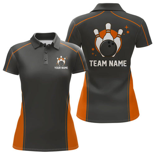 Custom Black And Orange Classic Bowling Team Polo Shirt For Women, Bowling League Shirt IPHW9913