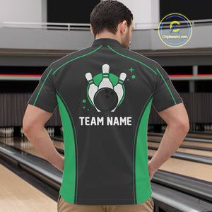 Custom Shamrock Green Classic Bowling Team Quarter-Zip Shirt For Men, Bowling League Shirt IPHW9914