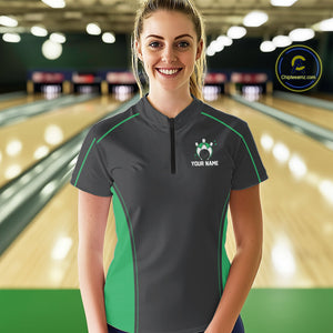 Custom Shamrock Green Classic Bowling Team Women Quarter-Zip Shirt, Bowling League Shirt IPHW9914