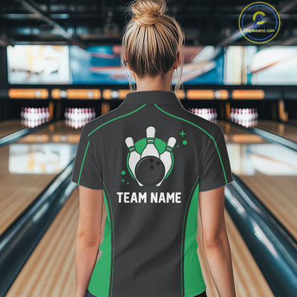 Custom Shamrock Green Classic Bowling Team Women Quarter-Zip Shirt, Bowling League Shirt IPHW9914