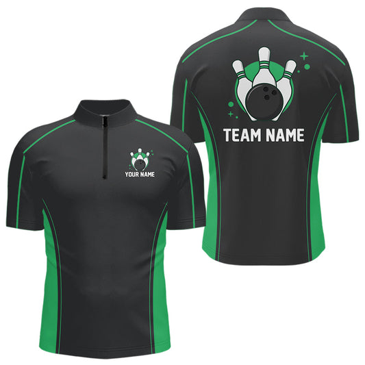 Custom Shamrock Green Classic Bowling Team Quarter-Zip Shirt For Men, Bowling League Shirt IPHW9914